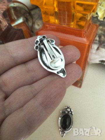 Сребърни ръчно изработени обеци с оникс на клипс  НАМАЛЕНИЕ , снимка 3 - Обеци - 42178198