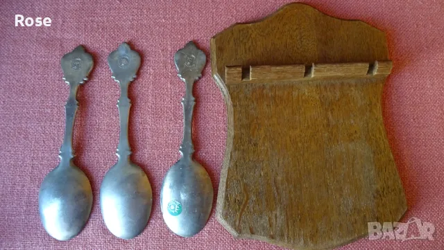 Винтидж калаени лъжици  Zinn Germany върху дървена поставка., снимка 7 - Антикварни и старинни предмети - 47284990