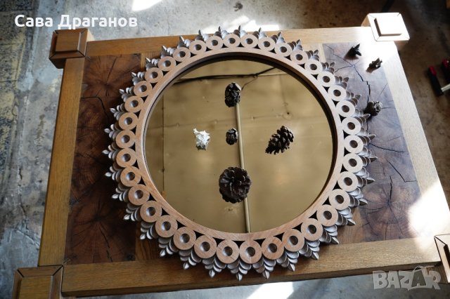 Огледало с дърворезбована рамка, снимка 13 - Огледала - 41420129