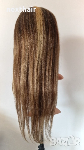 Естествена перука от бразилска коса 70–75 см – Lace Front 13x6, кафява с руси кичури, 200% плътност, снимка 6 - Аксесоари за коса - 53163180