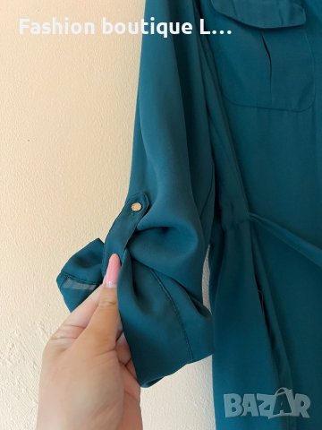 Тюркоазена рокля с коланче и златни копчета ❤️, снимка 2 - Рокли - 44325937