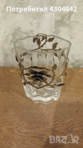 Стъклена ваза с метален обков, снимка 3 - Вази - 52162015