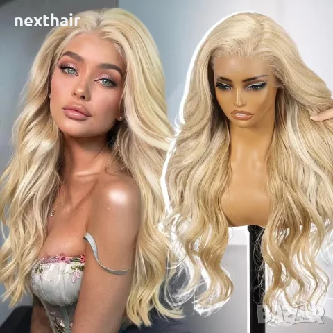 Луксозна плътна чуплива перука 75 см в руси нюанси и фини бели кичури LACE FRONT 13×4