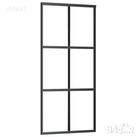 vidaXL Плъзгаща се врата с механизъм, ESG стъкло и алуминий, 90x205 см, снимка 3 - Интериорни врати - 56146572
