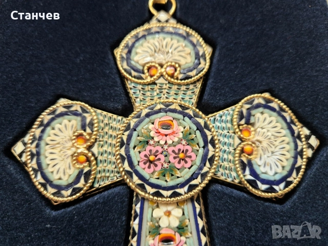 Италиански кръст от микромозайка – ръчна изработка, 15 см, снимка 5 - Антикварни и старинни предмети - 52293800