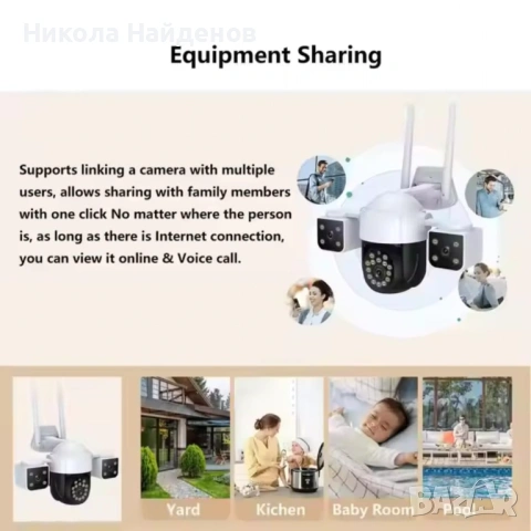 V380-A10 ТРОЙНА IP Камера ( APP:V380PRO) Въртяща водоустойчива WiFi камера с 3 обектива, снимка 6 - IP камери - 53637365