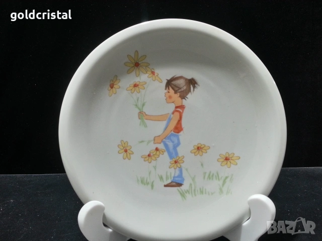 Стар български порцелан чиния детски мотив 