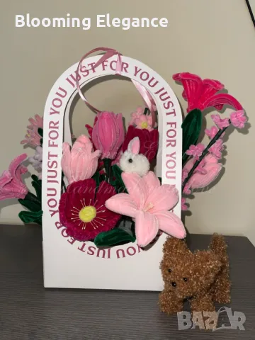 Кошница с вечни цветя от плюшена тел, снимка 4 - Романтични подаръци - 49754854