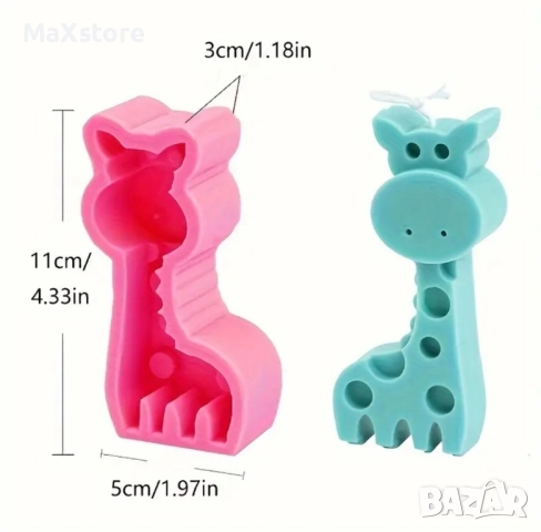 Жираф дълбок силиконов молд за свещи гипс сапун смола фондан за декорация на торта , снимка 3 - Форми - 52060474