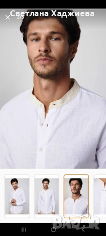 Мъжка бяла риза 100% памук и лен , снимка 3 - Тениски - 51199045