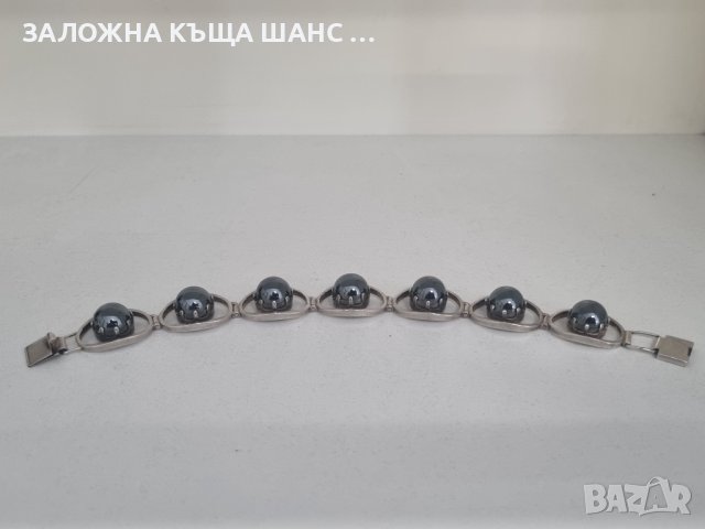 Красива стара сребърна гривна с хематит, снимка 4 - Гривни - 41521250