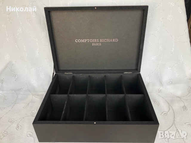 Кутия за чай Comptoirs Richard Paris, дървена, масивна, 10 отделения за чай, снимка 5 - Кутии за съхранение - 52348561