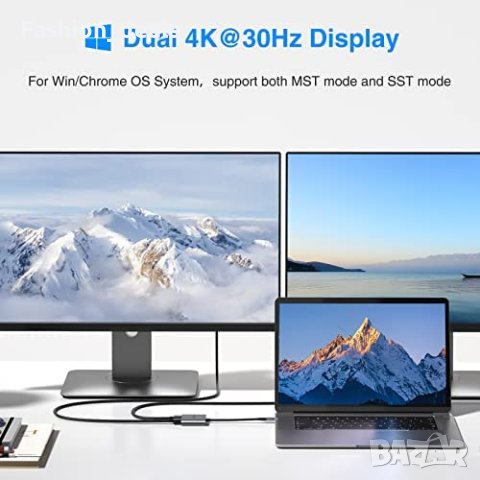 Нов USB C към двоен HDMI адаптер за лаптоп MacBook Dell Surface Lenovo, снимка 3 - Други - 40435854