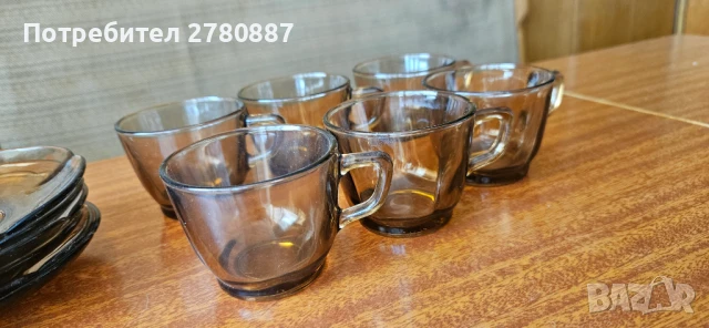 Комплект ретро чаши и чинийки за кафе Duralex France, снимка 3 - Чаши - 50757037