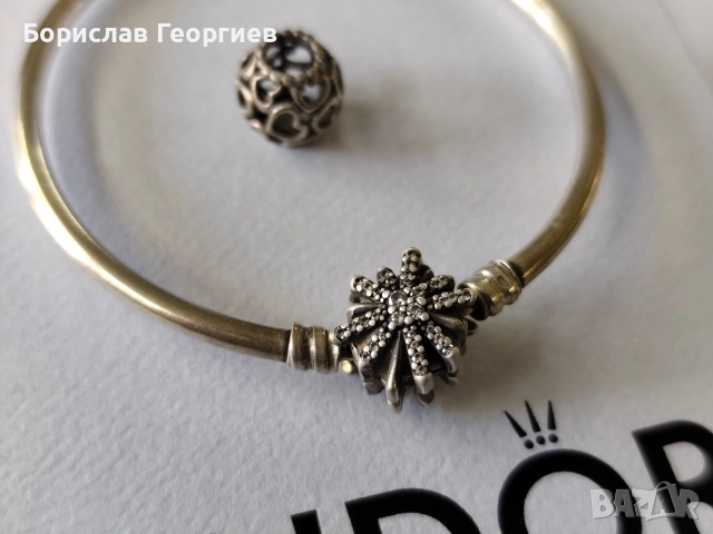 Твърда сребърна гривна Пандора pandora, снимка 2 - Гривни - 52882778
