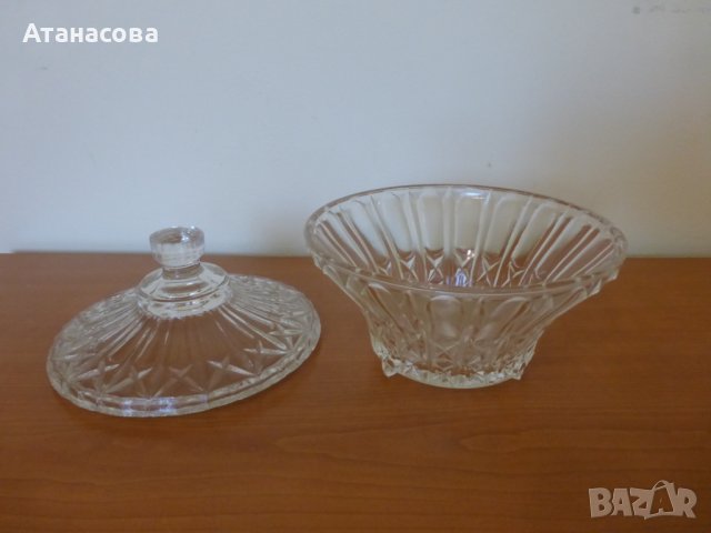 Ретро стъклена захарница бонбониера 1930 г, снимка 2 - Аксесоари за кухня - 44247722