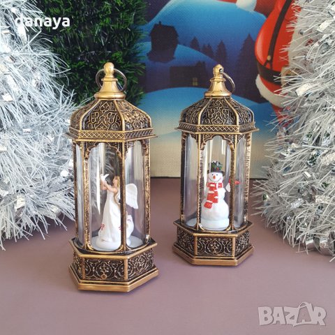 2500 Светещ коледен Led фенер с декорация Ангел и Снежко, 14см, снимка 6 - Декорация за дома - 34546671