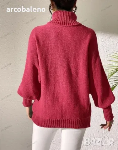 Едноцветен дамски пуловер с прилеп ръкав и висока яка с ревер, 4цвята , снимка 17 - Блузи с дълъг ръкав и пуловери - 47979724
