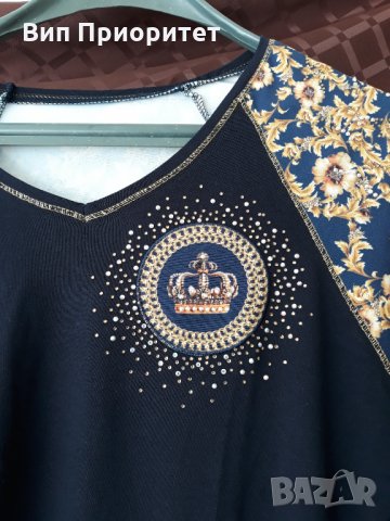 изящна тъмно синя блуза златни цветя , снимка 7 - Блузи с дълъг ръкав и пуловери - 34710252