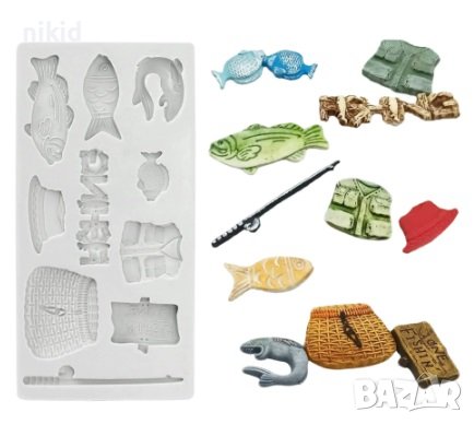 риболов рибар рибарски въдица силиконов молд форма за украса декор торта фондан мъфини шоколад, снимка 2 - Форми - 18613639