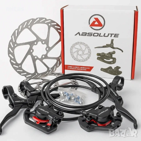 Комплект хидравлични дискови спирачки ABSOLUTE + 160мм дискове, снимка 2 - Части за велосипеди - 53765655
