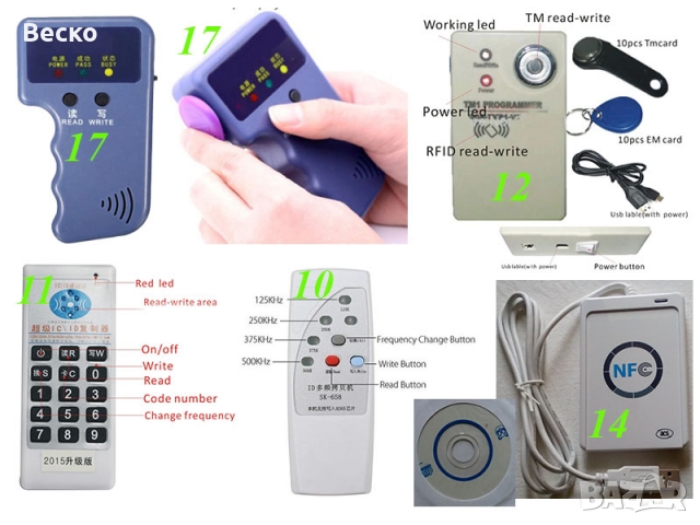 Презаписваеми Чипове Чип Карти RFID 125Khz 13.56Mhz Записвачка Копиране Дубликатор Клонира Достъп, снимка 9 - Други - 36101436