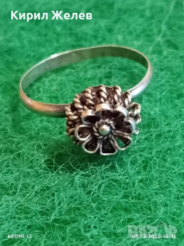 Изящен старинен сребърен пръстен флорален мотив ръчна изработка висока проба сребро 52468, снимка 4 - Пръстени - 52691867