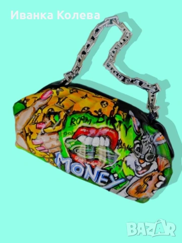 Ръчно рисувана рокля и чанта, снимка 7 - Рокли - 53716599