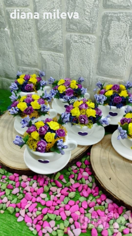 Сладурски чашки с нежни цветлета в лилаво и жълто!, снимка 4 - Декорация за дома - 52046730