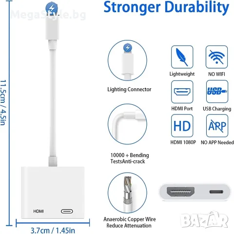 Apple MFi Сертифициран Lightning към HDMI Адаптер (1080P HD) за iPhone/iPad – Преходник за Телевизор, снимка 6 - Аксесоари за Apple - 55751235
