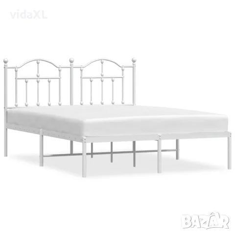 vidaXL Метална рамка за легло с горна табла, бяла, 140x190 см