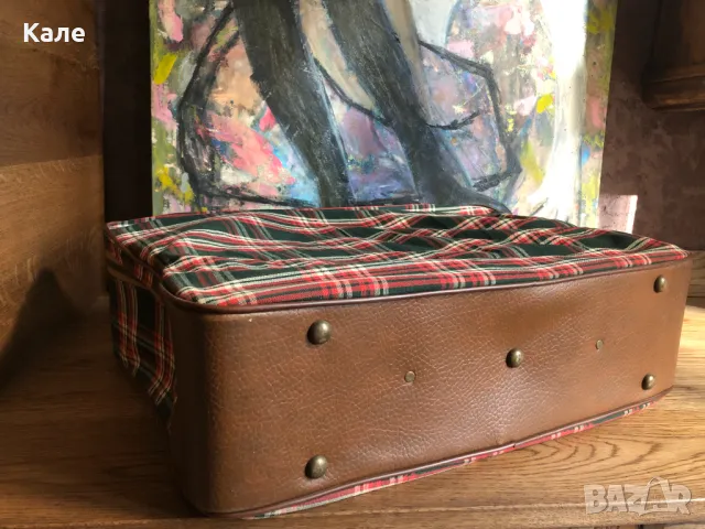 Старинен куфар 70те текстилен с цип, снимка 2 - Куфари - 50083285