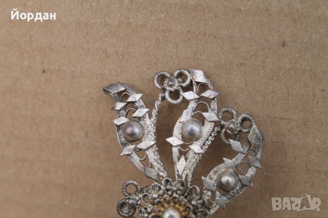 Възрожденска сребърна игла с позлата, снимка 2 - Антикварни и старинни предмети - 44403594
