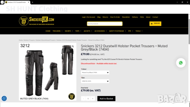 Snickers 3212 Duratwill Holster Pocket Work Trousers размер L / XL работен панталон W4-666, снимка 2 - Панталони - 52726749