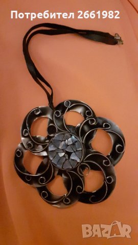 Уникално колие цвете със син седеф-ръчна изработка, снимка 2 - Колиета, медальони, синджири - 34299136