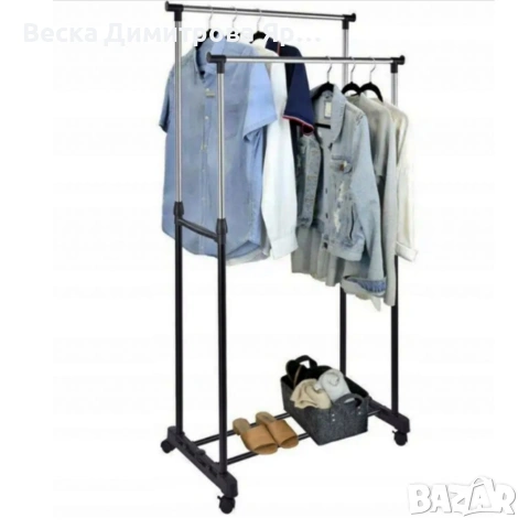 Двойна стойка за дрехи на колела - лесно преместване и повече място за дрехи, снимка 7 - Други стоки за дома - 53861763