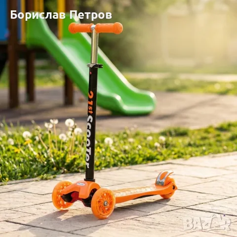 Детска сгъваема тротинетка 21st Scooter със светещи силиконови колела – Оранжева, снимка 4 - Скутери и тротинетки - 55973466