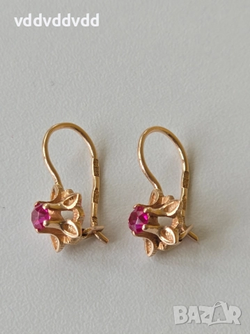 СССР златни обеци 14 карата, снимка 7 - Обеци - 52120428