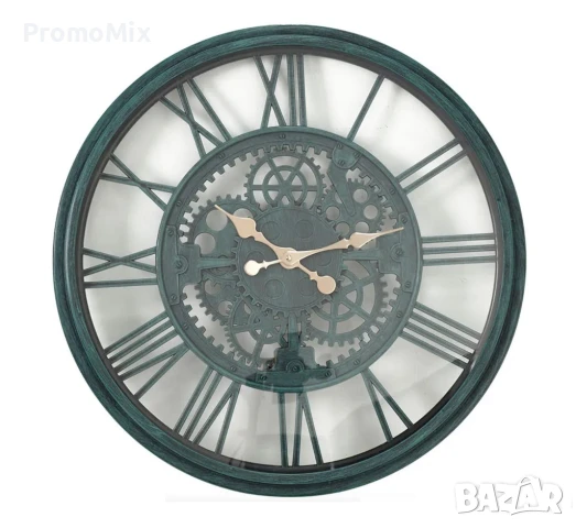 Голям стенен часовник Metal Gear ‎YSJ-1115-1858 Green 53см Винтидж часовник, снимка 1