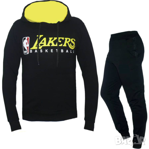 Мъжки спортен екип LAKERS, черен с жълто, памук и ликра, с качулка, снимка 1 - Спортни дрехи, екипи - 44551309