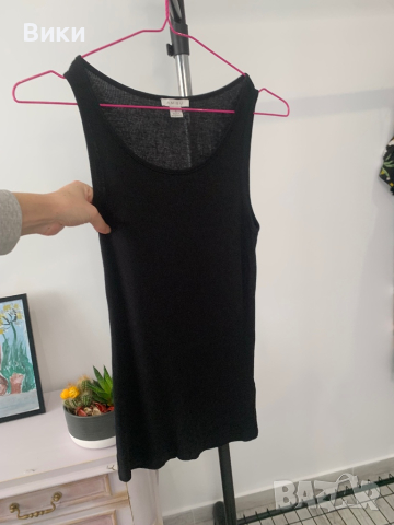 Дамски рипсен черен топ в размер S, снимка 2 - Потници - 44829378