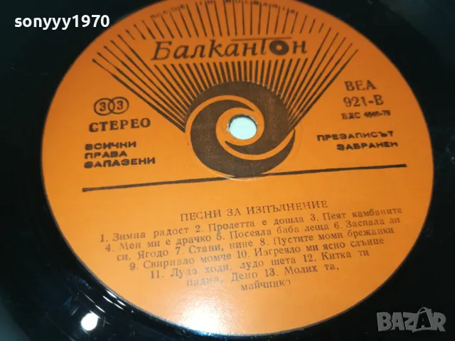 ПЕСНИ ЗА ИЗПЪЛНЕНИЕ-ПЛОЧА 2610241749, снимка 3 - Грамофонни плочи - 47727993