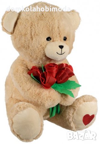 Плюшено мече прегърнало букет изкуствени рози, 32х30х40 см, снимка 2 - Романтични подаръци - 35667317