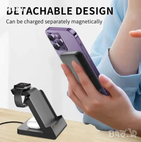 Безжична зарядна станция с преносима батерия за iPhone и др. , снимка 3 - Безжични зарядни - 48831525