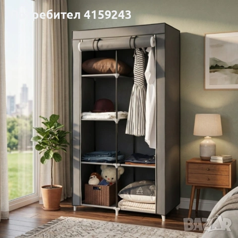 Сгъваем текстилен шкаф XXL, органайзер за дрехи, дишащ материал