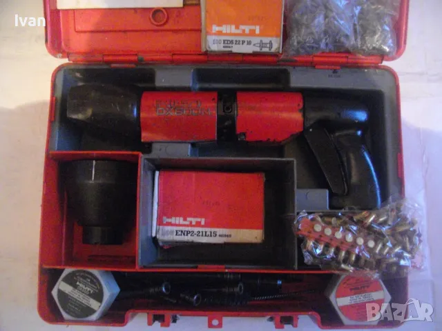 ГОЛЯМ ПЪЛЕН КОМПЛЕКТ HILTI DX600 ПИСТОЛЕТ ЗА БЪРЗ ДИРЕКТЕН МОНТАЖ В ЖЕЛЯЗО БЕТОН ОРИГИНАЛ ЛИХТЕНЩАЙН, снимка 7 - Други инструменти - 48174219