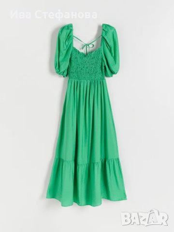 Дълга елегантна нова буфан ръкав къдри волани зелен зелена рокля Reserved, снимка 3 - Рокли - 41202557