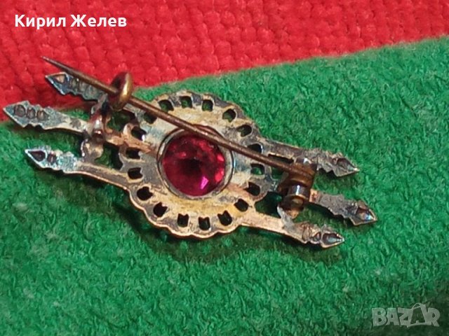 СТАРИННА СКЪПОЦЕННА ПОСРЕБРЕНА АЖУРНА РЕТРО БРОШКА с ЮВЕЛИРНО РЪЧНО ФАСЕТИРАН КАМЪК ГРАНАТ 38599, снимка 2 - Антикварни и старинни предмети - 41623042