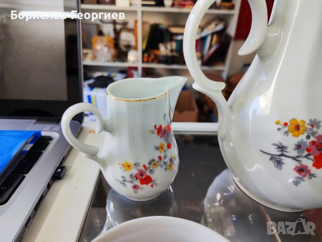 Български порцелан чайник,захарница,чаши, снимка 7 - Сервизи - 44417493