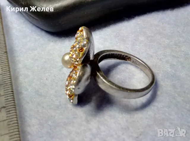 СКЪПОЦЕНЕН СРЕБЪРЕН ПРЪСТЕН ЦВЕТЕ СРЕБРО 925 с НАТУРАЛНА БЯЛА ПЕРЛА ЕМАЙЛ и ИСКРЯЩИ ЦИРКОНИ 26219, снимка 3 - Пръстени - 49913197